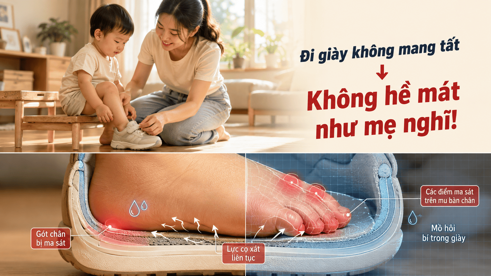 Cho con đi giày không đeo tất: Mẹ tưởng mát nhưng hại chân bé!