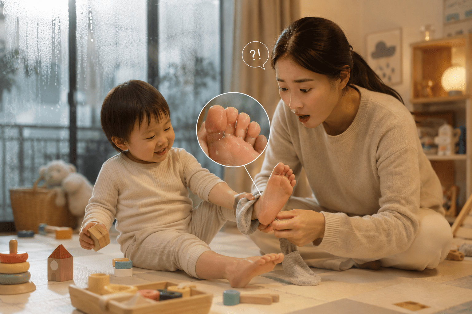 Vì sao đi tất dày mùa nồm ẩm dễ làm chân bé bị nấm kẽ?