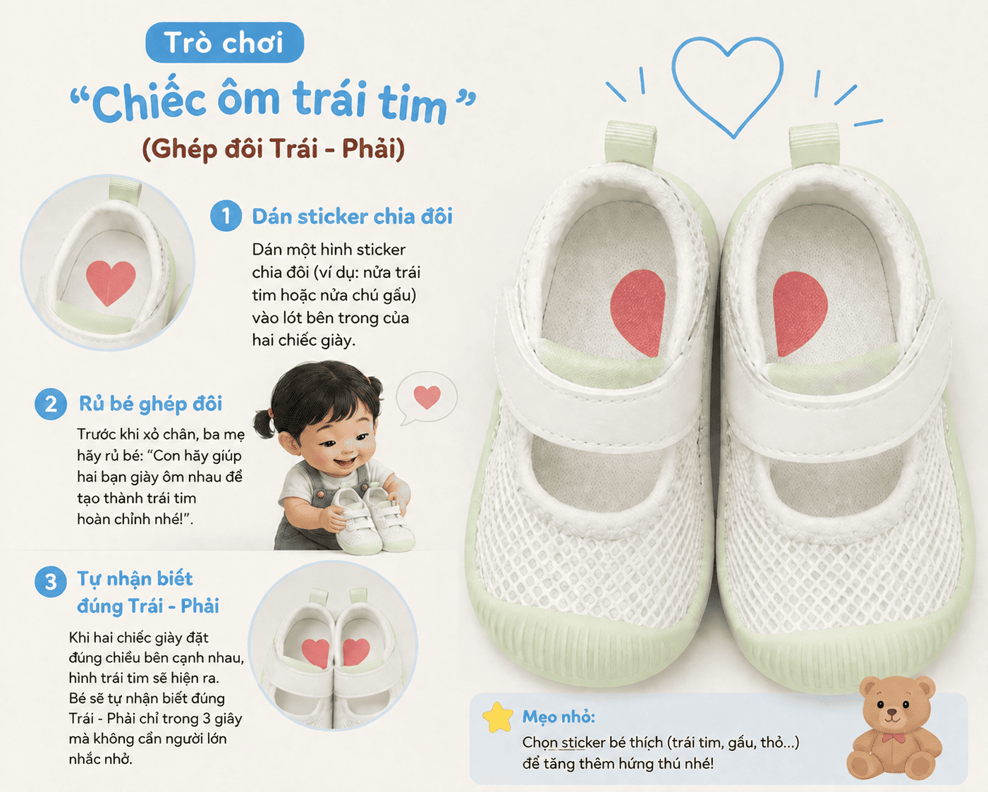 Mẹo biến giờ xỏ giày mỗi sáng thành trò chơi cho bé