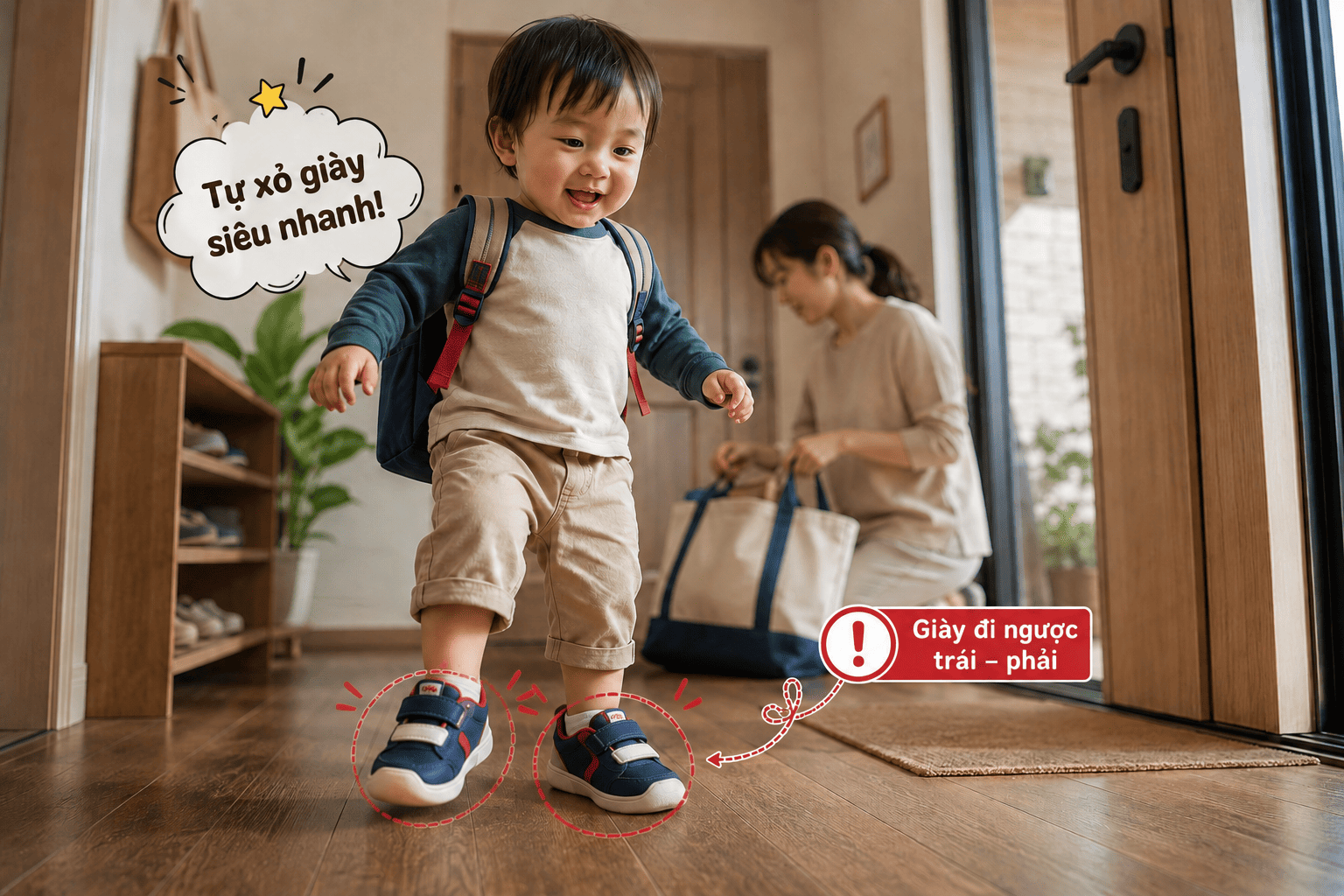 Cho con đi nhầm giày trái phải thường xuyên có hại không?