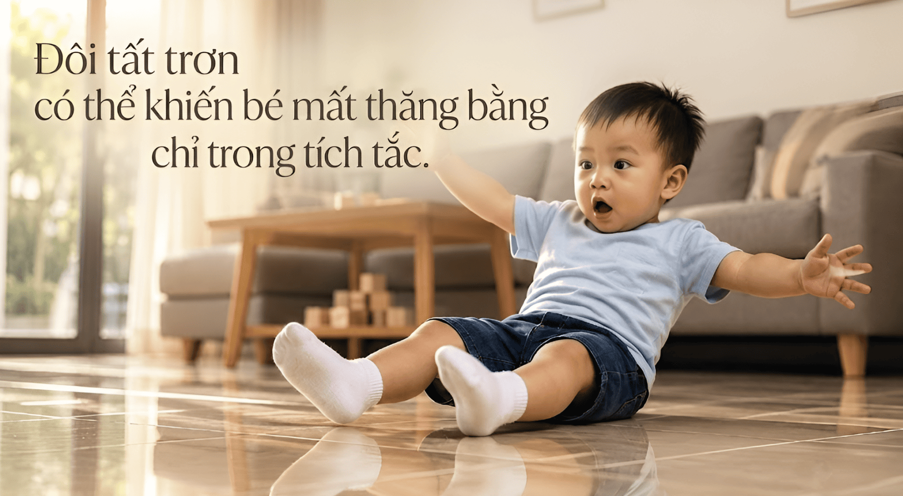Vì sao tuyệt đối không nên cho trẻ đi tất trơn chạy trên sàn gạch?