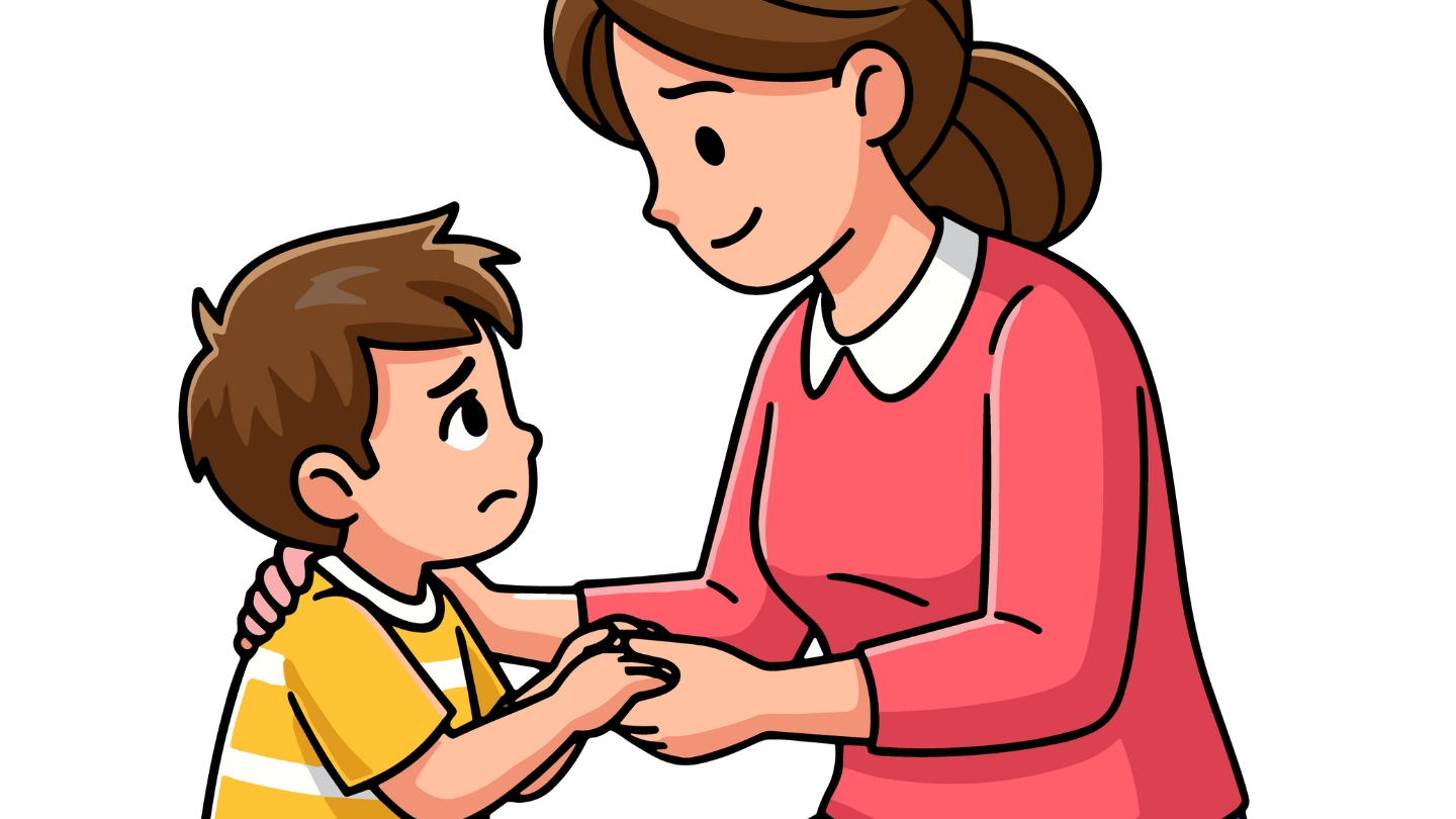 Mẹ duy trì giao tiếp mắt (eye contact) để giúp trẻ bình tĩnh khi bị nói lắp.