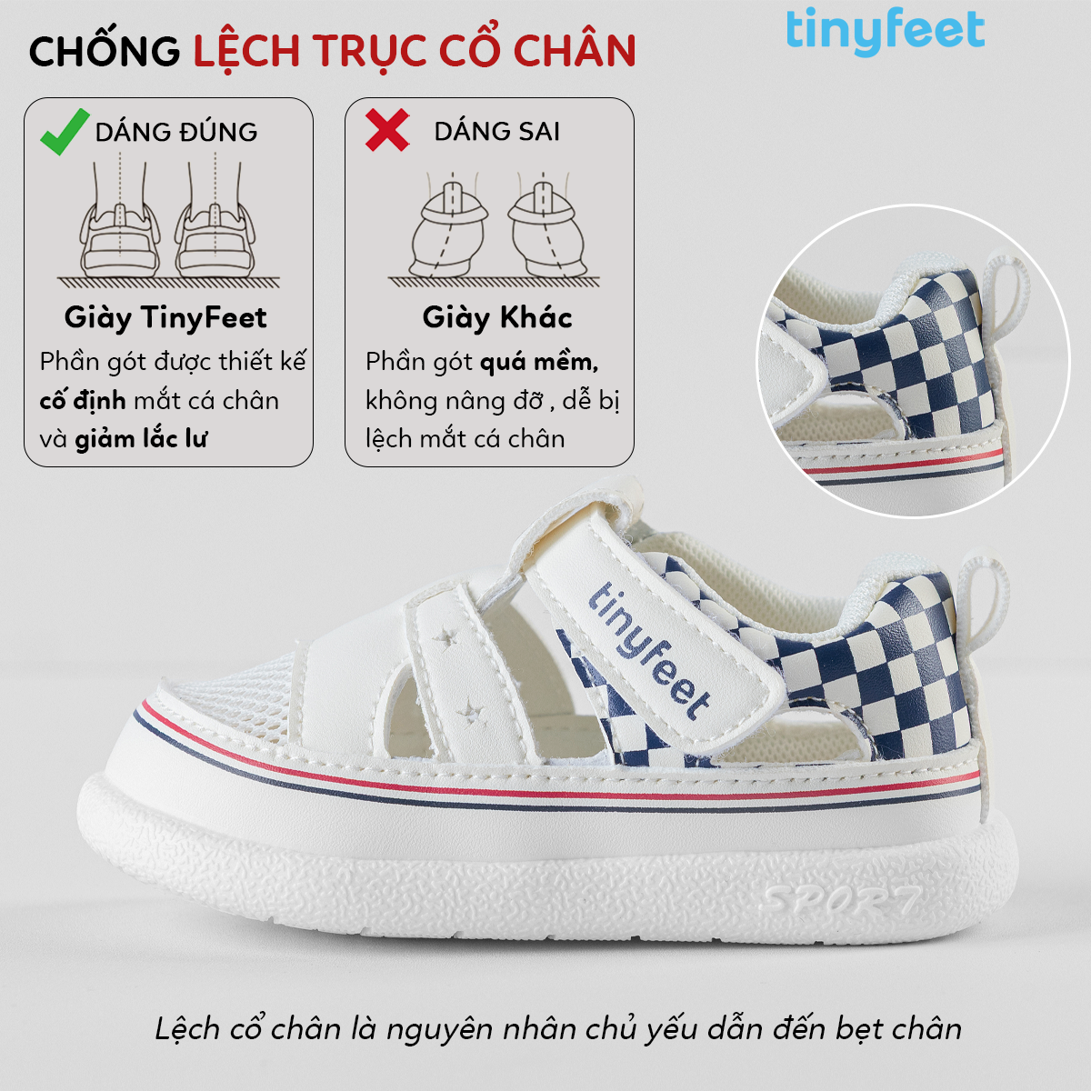 Giày Tinyfeet với thiết kế khóa dán gai dễ dàng thuận tiện khi mang giày cho bé