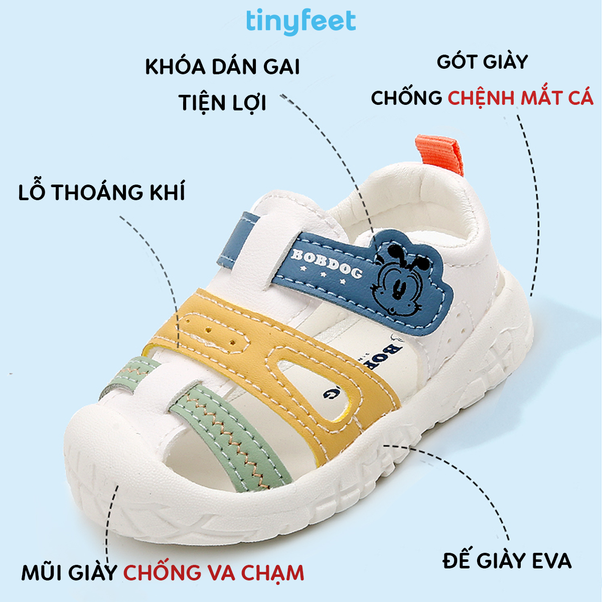 Giày sandal cho bé có khóa dán Velcro chắc chắn chống tuột