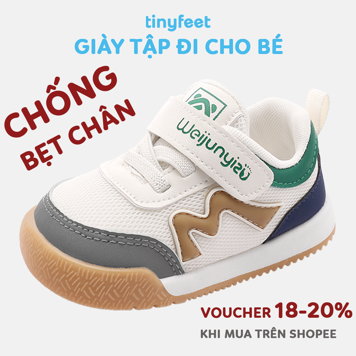 Hình ảnh mô tả đôi giày tập đi cho bé hỗ trợ quá trình tập đi cho trẻ tránh các căn bệnh về chân