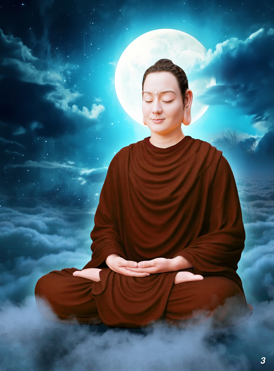 Tranh Đức Phật Thích Ca Mâu Ni (tọa thiền, góc nghiêng)