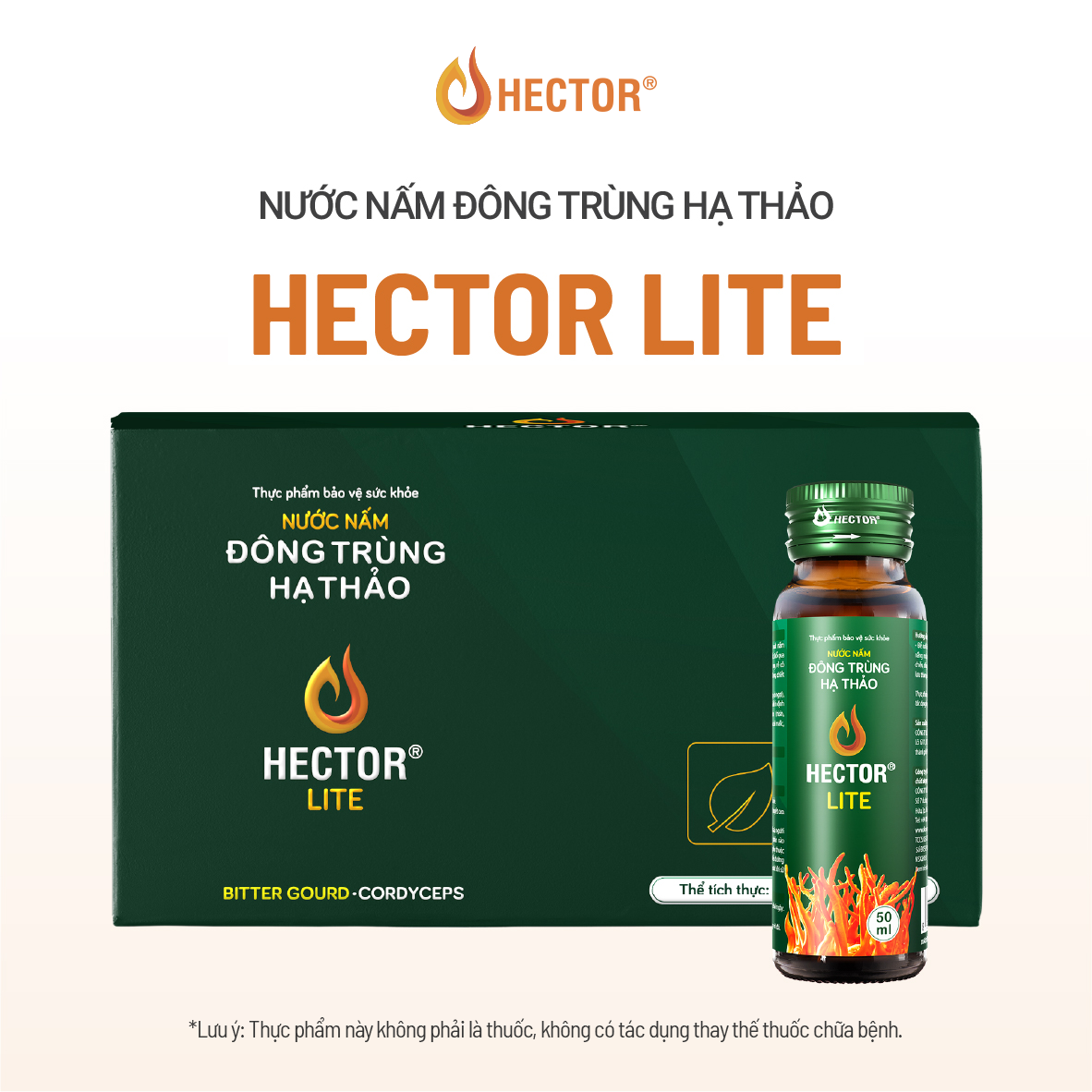 Thực phẩm bảo vệ sức khỏe Nước nấm đông trùng hạ thảo Hector Lite (10 chai)