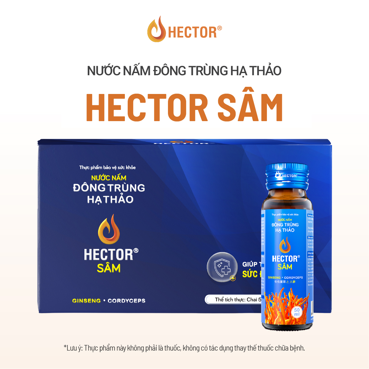Thực phẩm bảo vệ sức khỏe Nước nấm đông trùng hạ thảo Hector Sâm (10 chai)