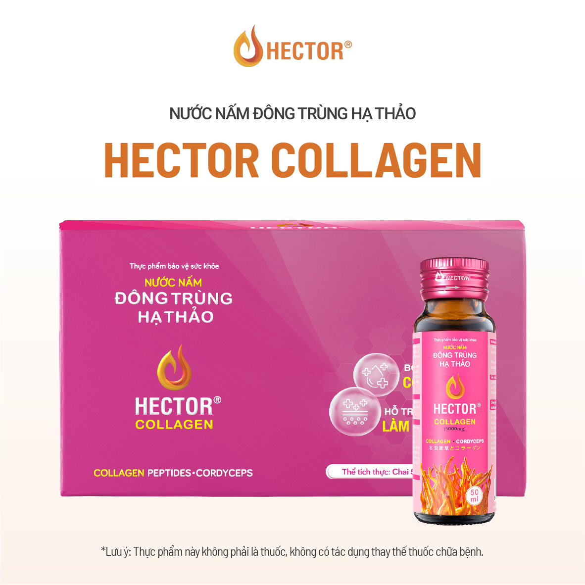 Thực phẩm bảo vệ sức khỏe Nước nấm đông trùng hạ thảo Hector Collagen (10 chai)