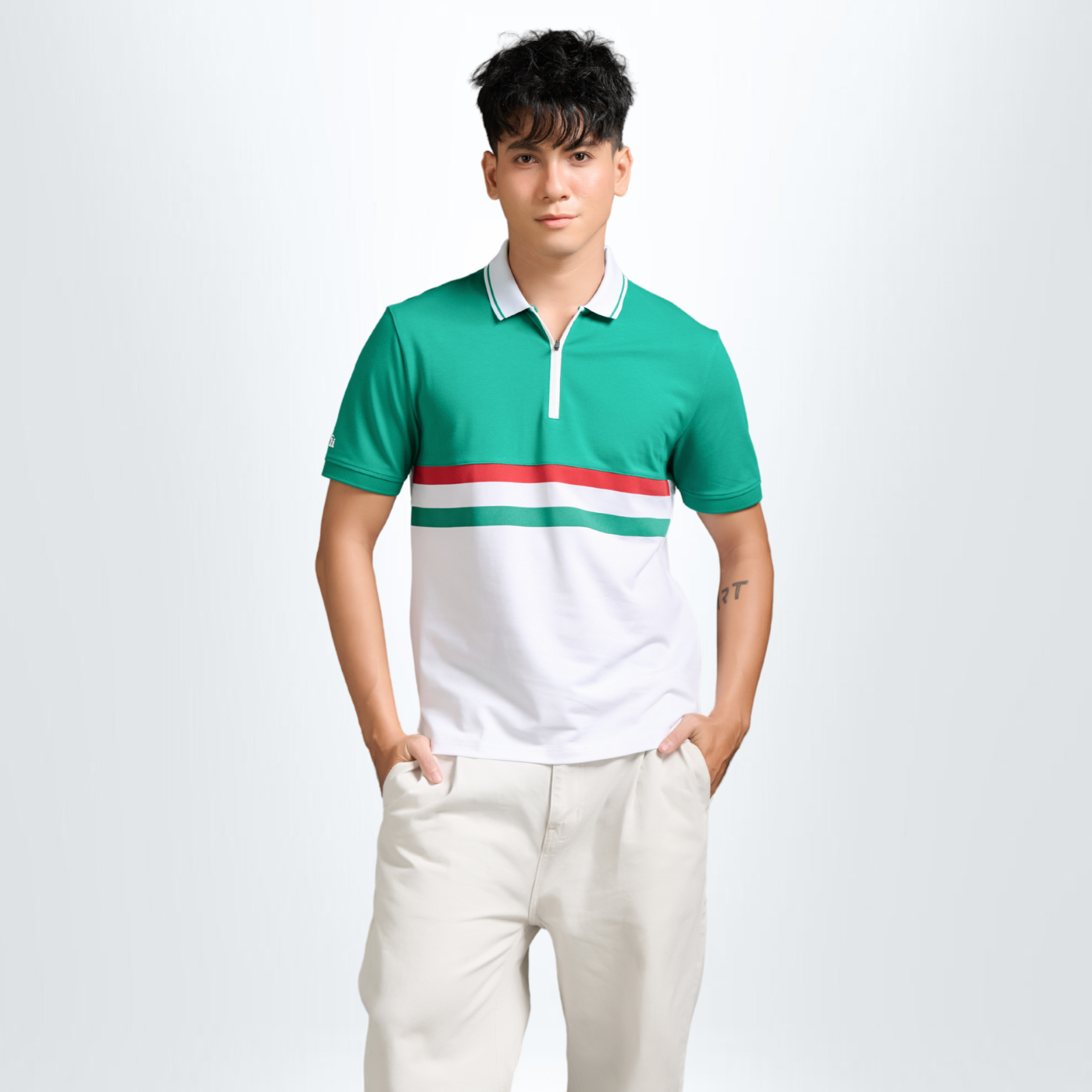 Áo Polo Nam PILI Phối Kẻ Màu Xanh Đỏ Vòng Thân Áo