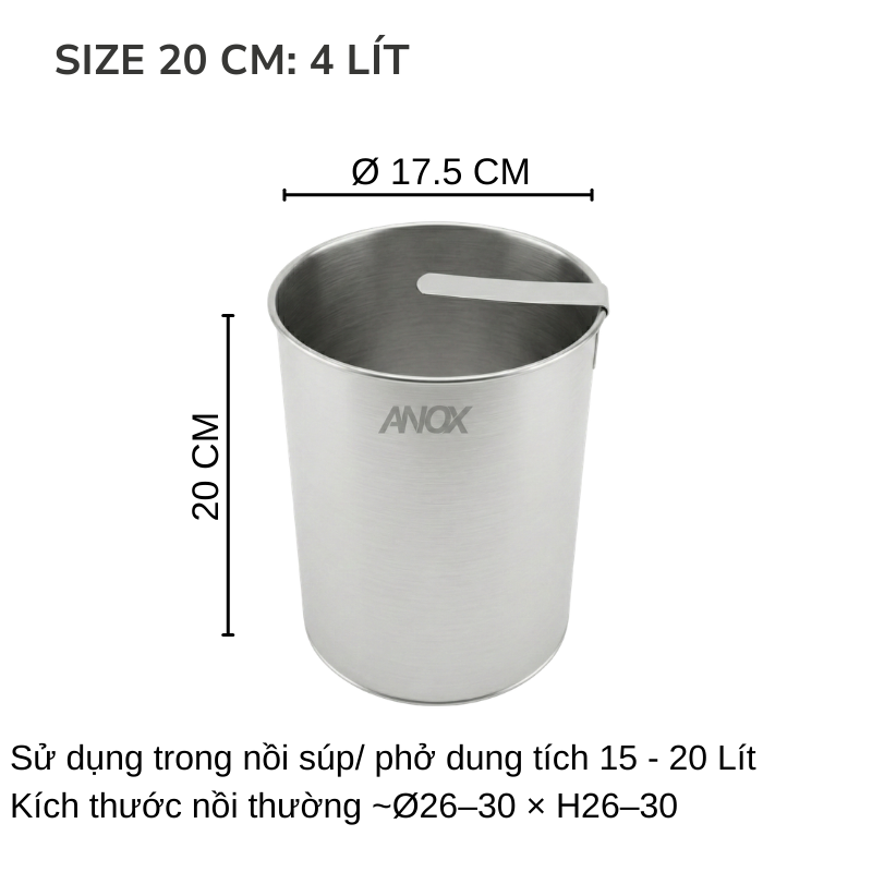 Lòng Trụng Inox 430 ANOX Cho Nồi Hủ Tiếu | Trụng Phở, Bún Chống Rỉ | Đường kính 17.5 cm