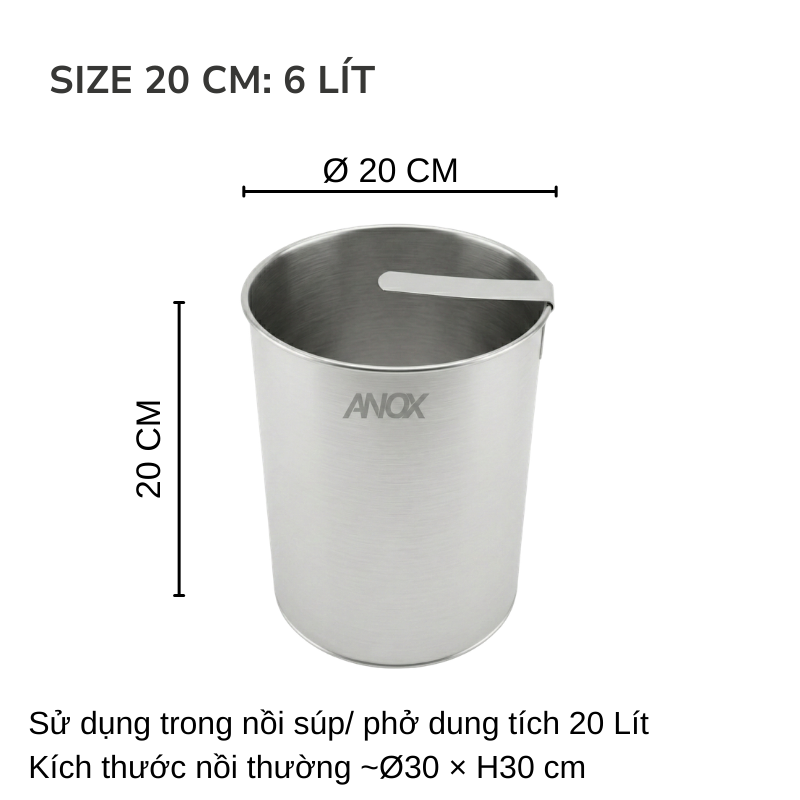 Lòng Trụng Inox 430 ANOX Cho Nồi Hủ Tiếu | Trụng Phở, Bún Chống Rỉ | Đường kính 20cm
