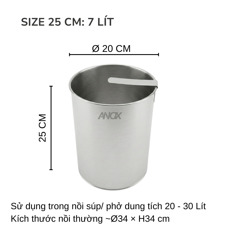 Lòng Trụng Inox 430 ANOX Cho Nồi Hủ Tiếu | Trụng Phở, Bún Chống Rỉ | Đường kính 20cm