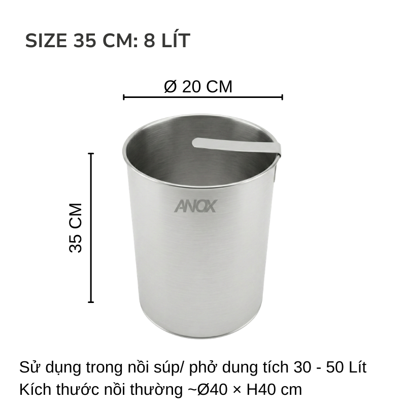 Lòng Trụng Inox 430 ANOX Cho Nồi Hủ Tiếu | Trụng Phở, Bún Chống Rỉ | Đường kính 20cm
