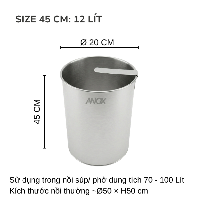 Lòng Trụng Inox 430 ANOX Cho Nồi Hủ Tiếu | Trụng Phở, Bún Chống Rỉ | Đường kính 20cm