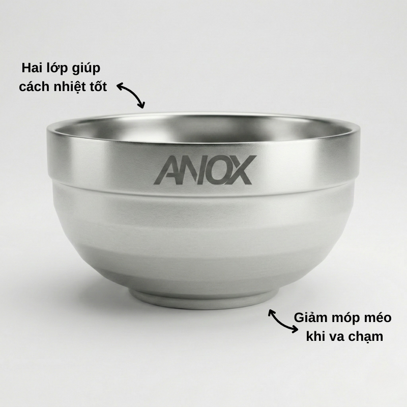 Tô chén bát Inox 304 Thiết kế Hàn Quốc | Hai lớp cách nhiệt | Hàng Việt Nam - Thương hiệu ANOX