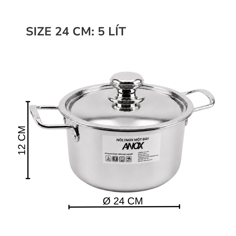 Nồi Inox 430 ANOX Không gỉ Đáy Từ - Hàng Việt Nam