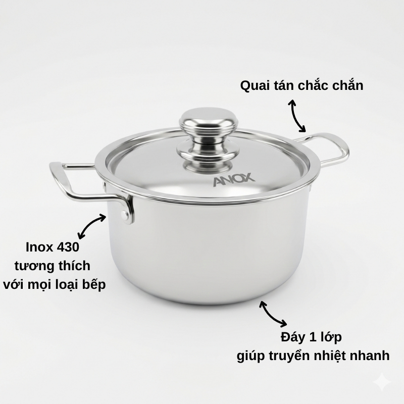 Nồi Inox 430 ANOX Không gỉ Đáy Từ | Hàng Việt Nam