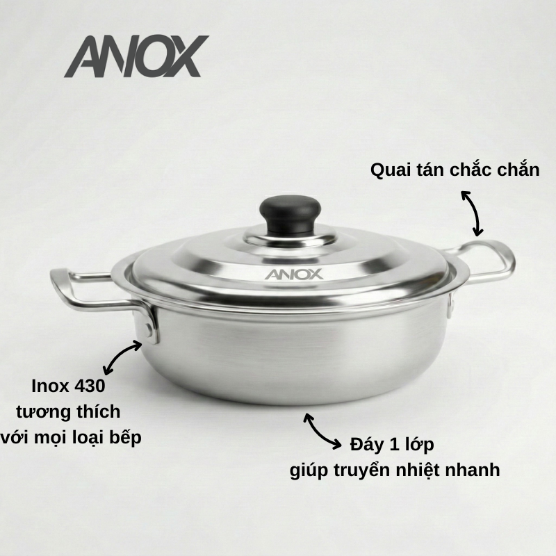 Nồi lẩu Inox ANOX 430 Không gỉ Đáy Từ  | Hàng Việt Nam