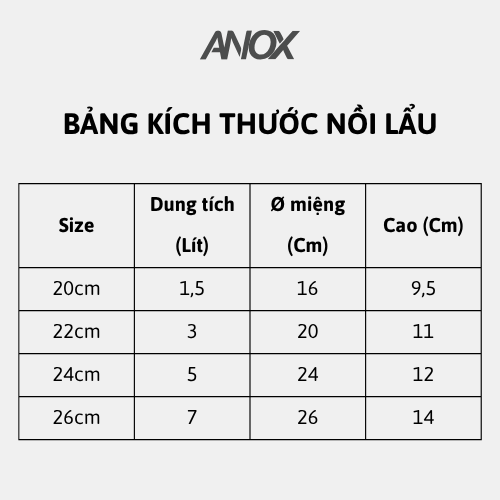 Nồi lẩu Inox ANOX 430 Không gỉ Đáy Từ  | Hàng Việt Nam