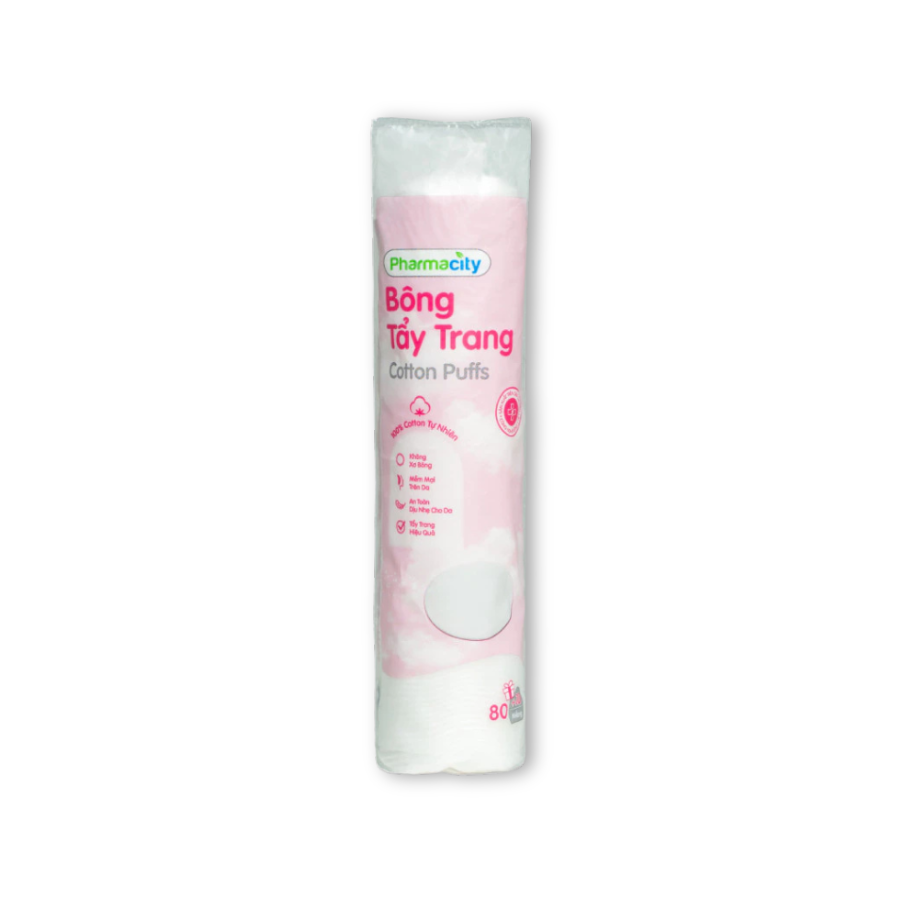 Bông tẩy trang tròn Pharmacity Cotton Puffs (Túi 90 miếng)