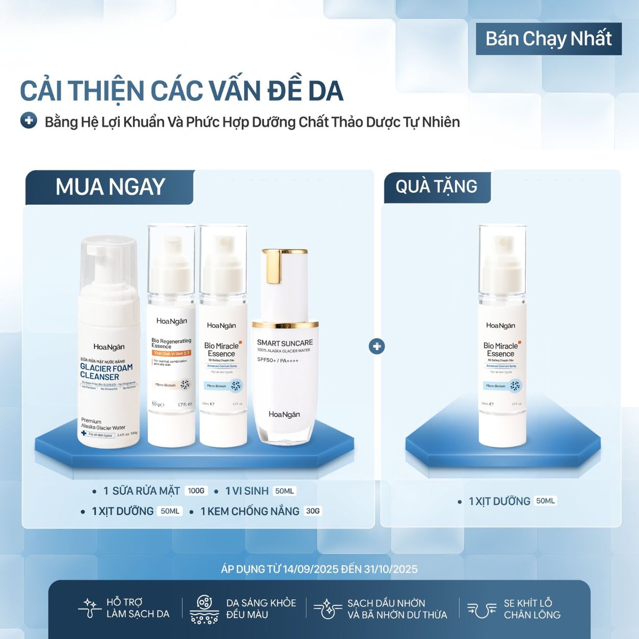 Combo 2  Chống nắng, hỗ trợ điều trị, phục hồi toàn diện | Mỹ phẩm vi sinh Hoa Ngân
