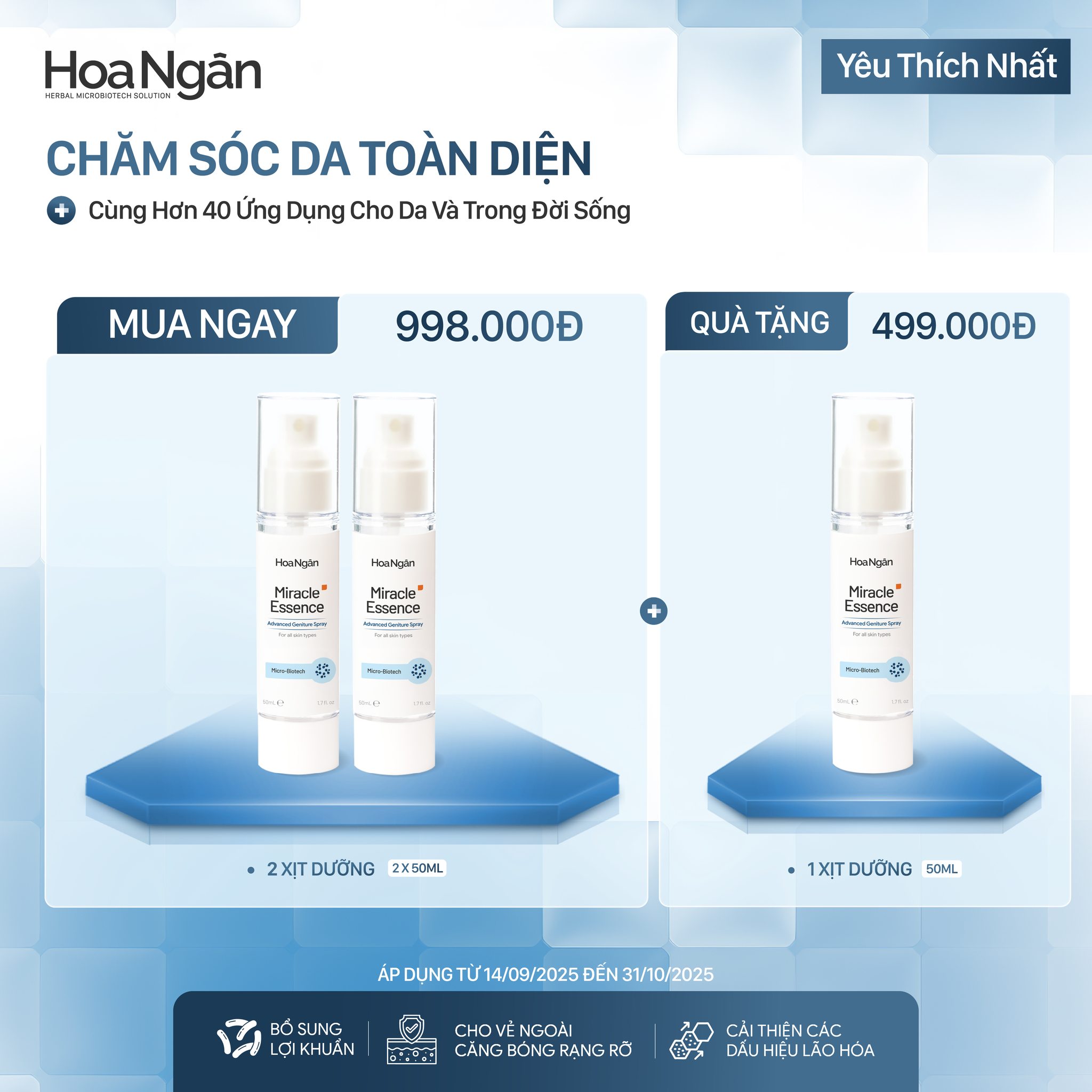 Combo 3 Mua 2 tặng 1 Xịt dưỡng Miracle Essence phục hồi | Mỹ phẩm vi sinh Hoa Ngân