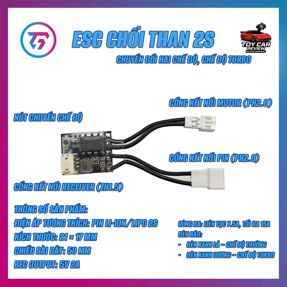 ESC chổi than Micro 15A – 7.4V dùng cho xe RC mini tỉ lệ 1/24 – 1/28 - TG Racing