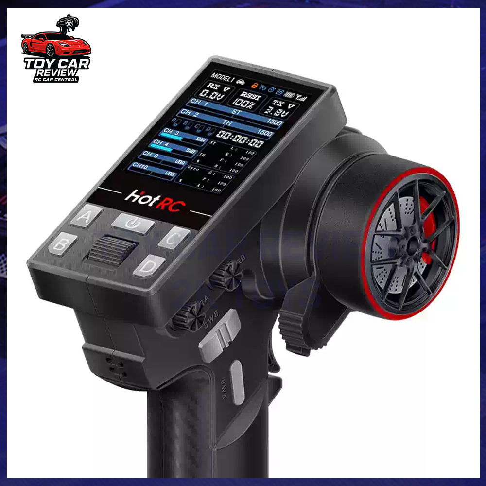 Tay điều khiển HotRC Huahang CT10B, vô-lăng kim loại, 4 kênh, kèm receiver mini 2.4G – Dùng cho xe RC RWD