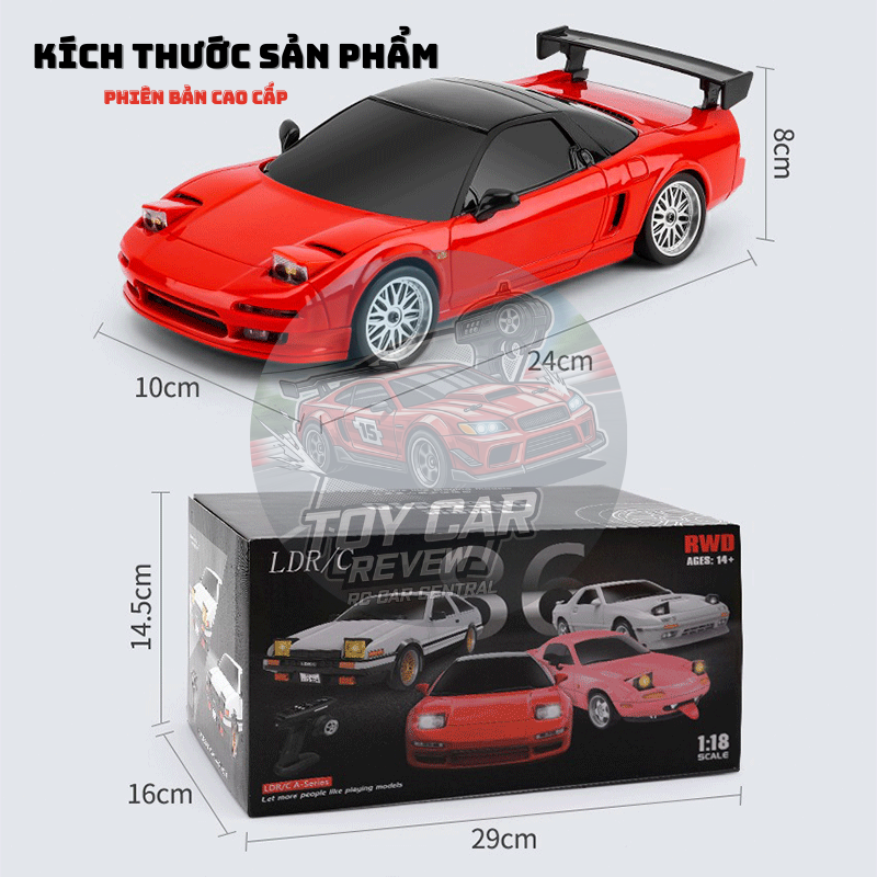 [NEW 2025] Bản cao cấp R002 - Xe RC điều khiển, xe Drift NSX ĐỎ 1/18