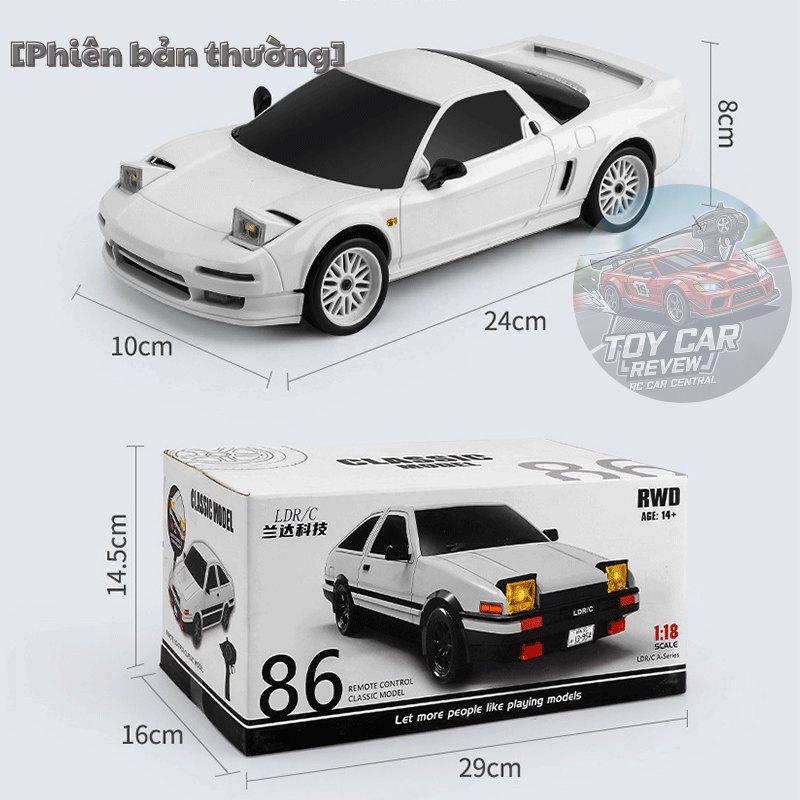 [NEW 2025] Bản cao cấp R002 - Xe RC điều khiển, xe Drift AE86 Trắng 1/18