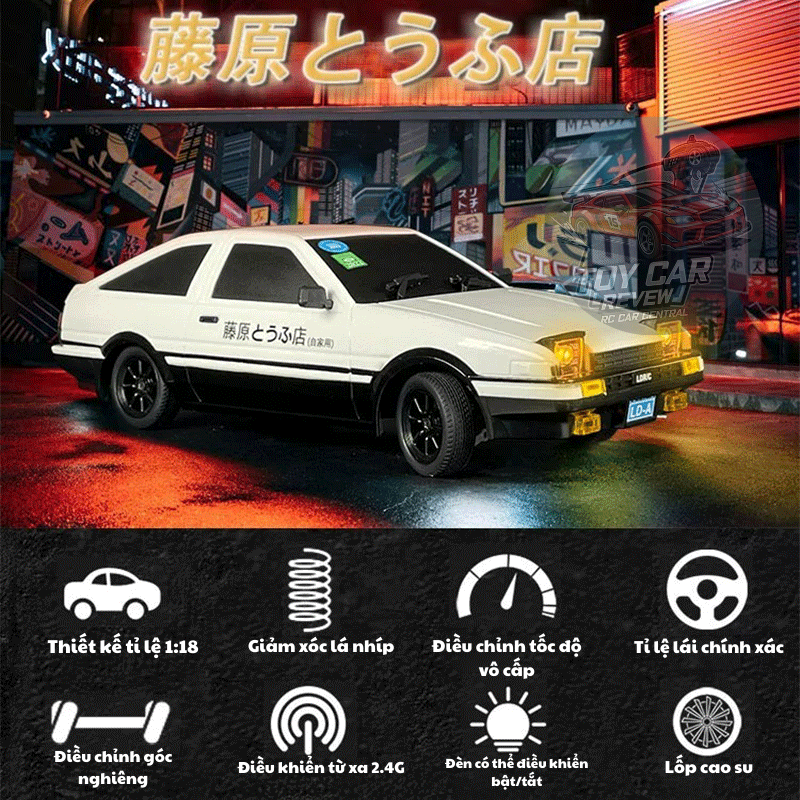 [NEW 2025] Bản cao cấp R002 - Xe RC điều khiển, xe Drift AE86 Trắng 1/18