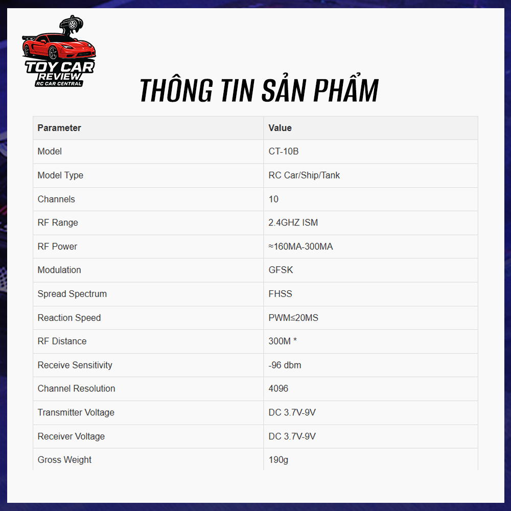 Tay điều khiển HotRC Huahang CT10B, vô-lăng kim loại, 4 kênh, kèm receiver mini 2.4G – Dùng cho xe RC RWD