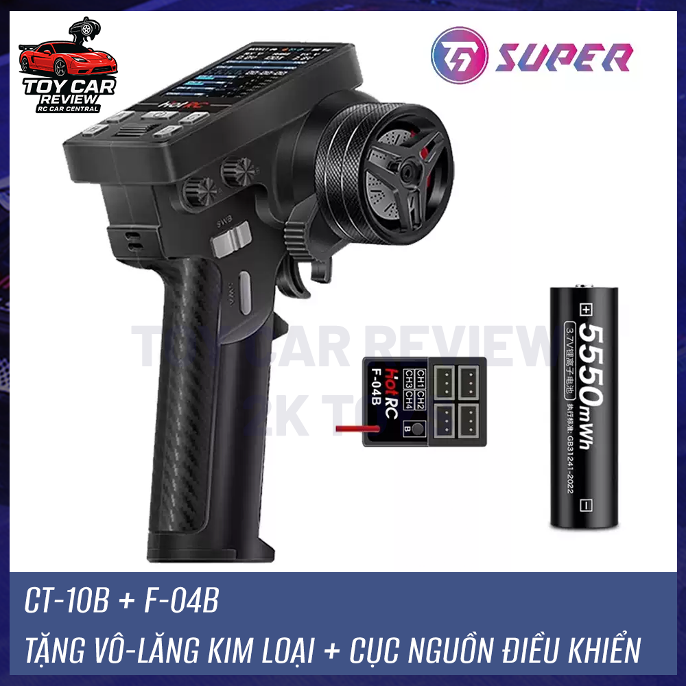 Tay điều khiển HotRC Huahang CT10B, vô-lăng kim loại, 4 kênh, kèm receiver mini 2.4G – Dùng cho xe RC RWD
