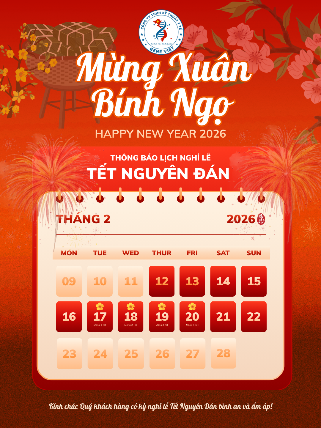 🎉 THÔNG BÁO LỊCH NGHỈ TẾT NGUYÊN ĐÁN BÍNH NGỌ 2026 🧧🐎