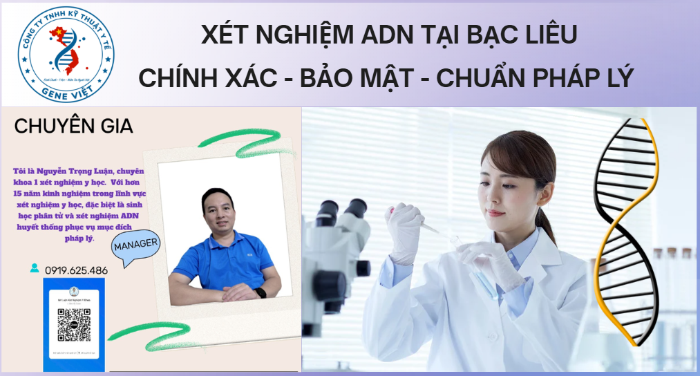 Xét nghiệm ADN tại Bạc Liêu chính xác, bảo mật, chuẩn pháp lý 2026