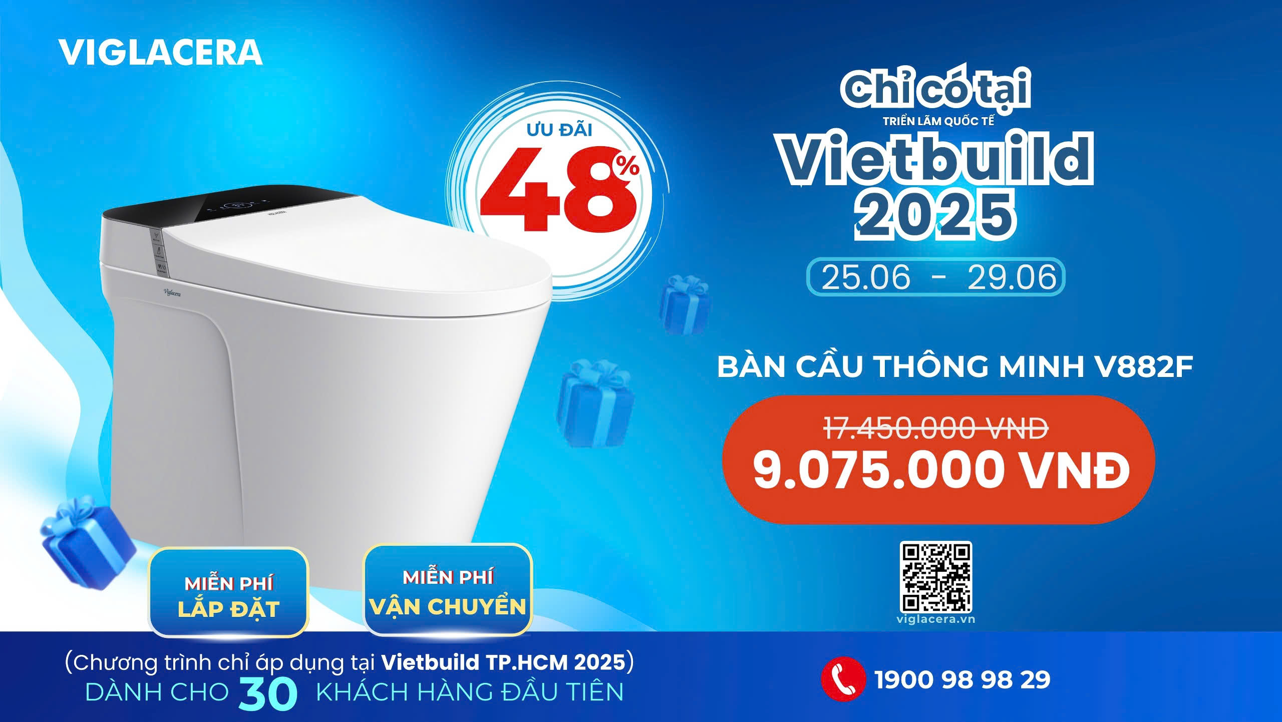 Ưu đãi 48% Bàn cầu thông minh V882F – Duy nhất tại Vietbuild 2025
