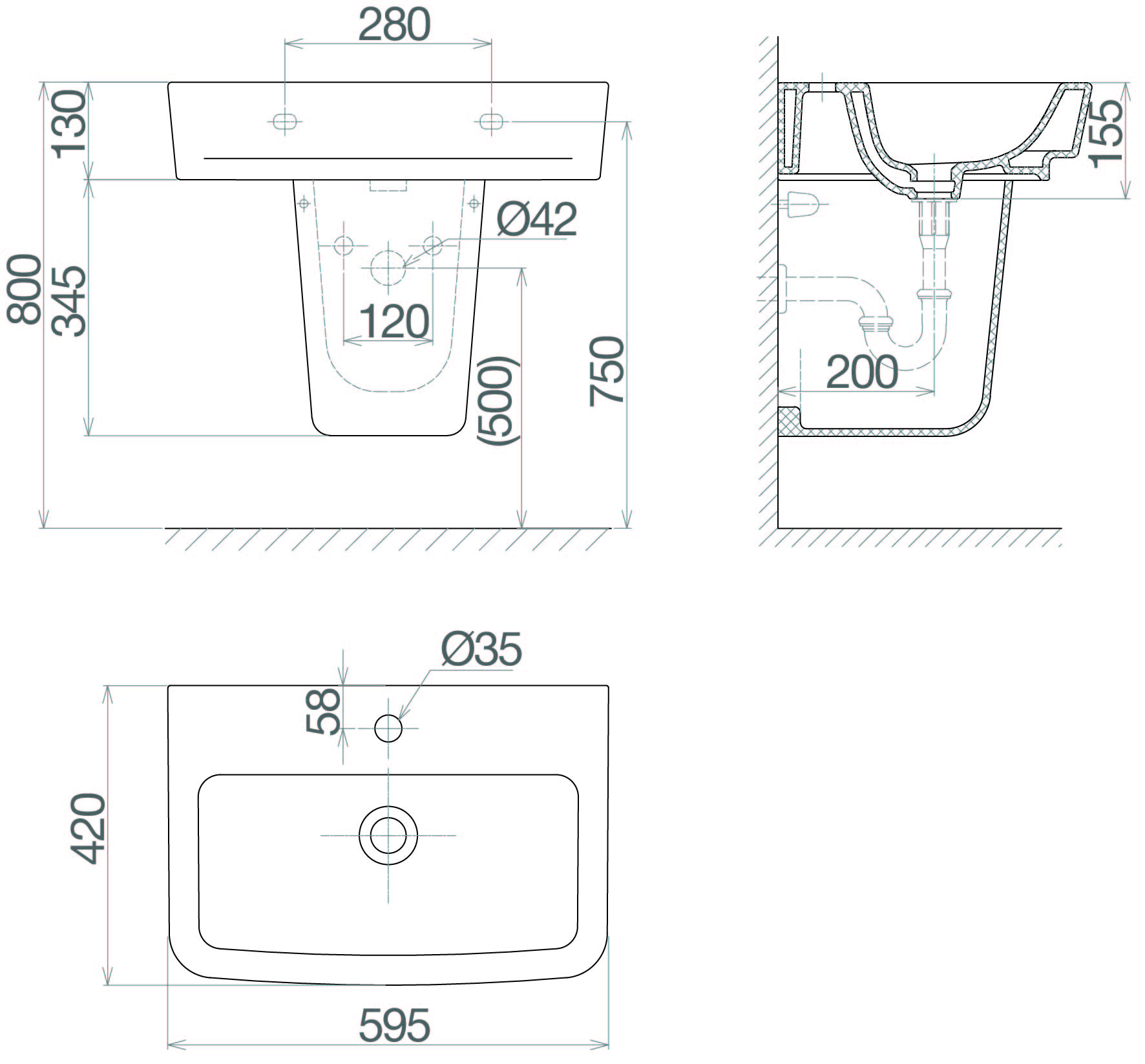 Chậu chân treo tường CD50 (V50)