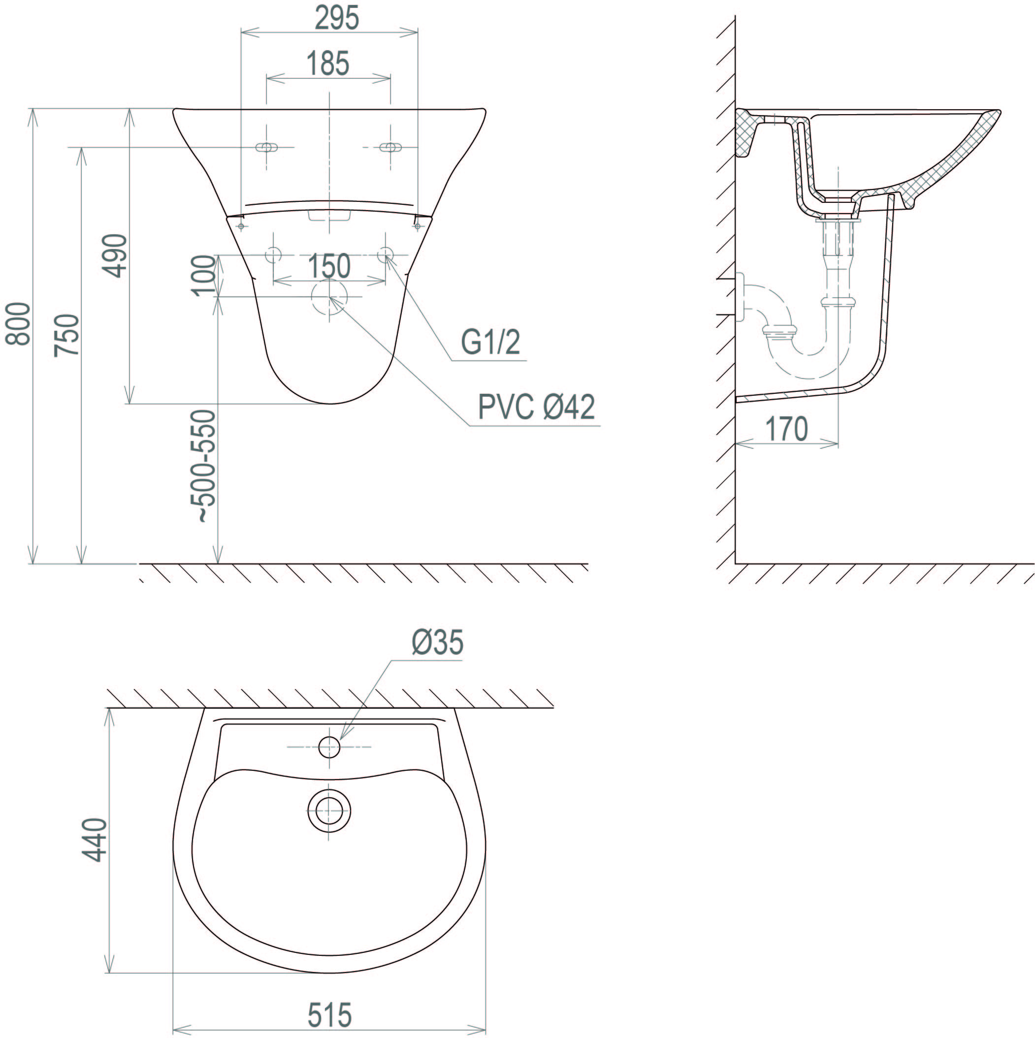Chậu chân treo tường S507