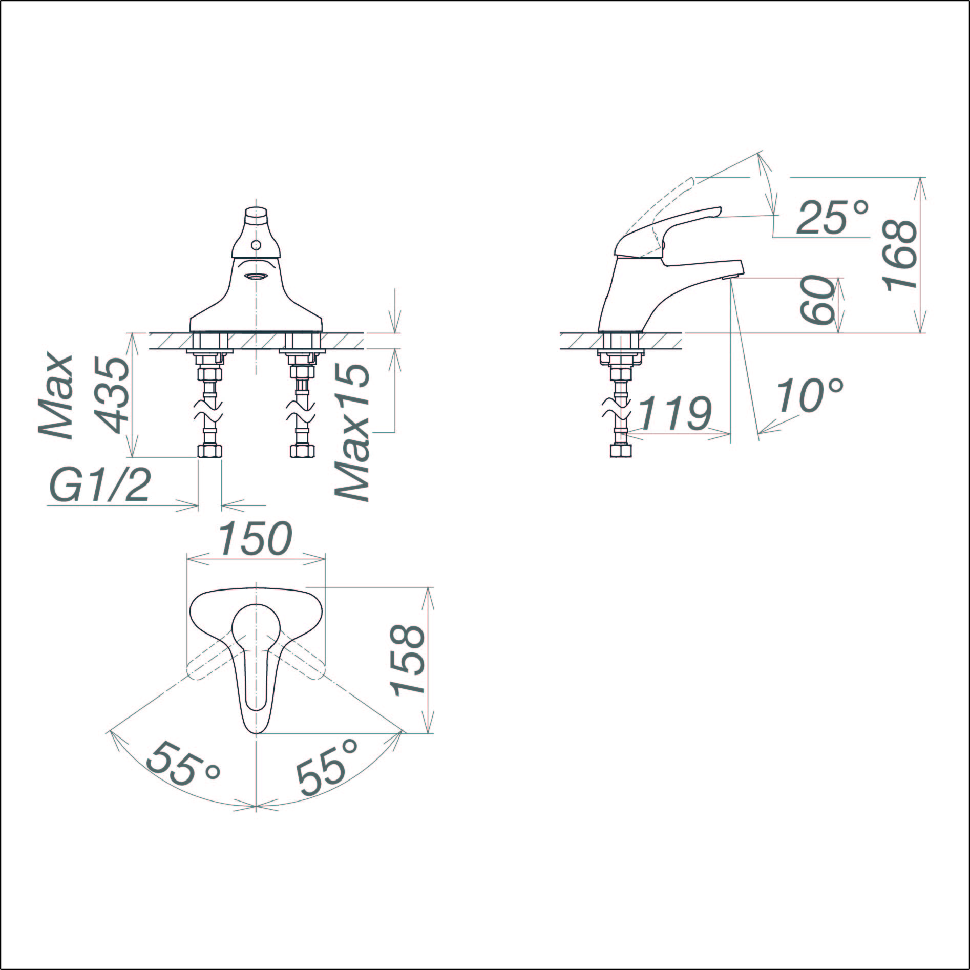 Vòi chậu thấp ba lỗ VG302