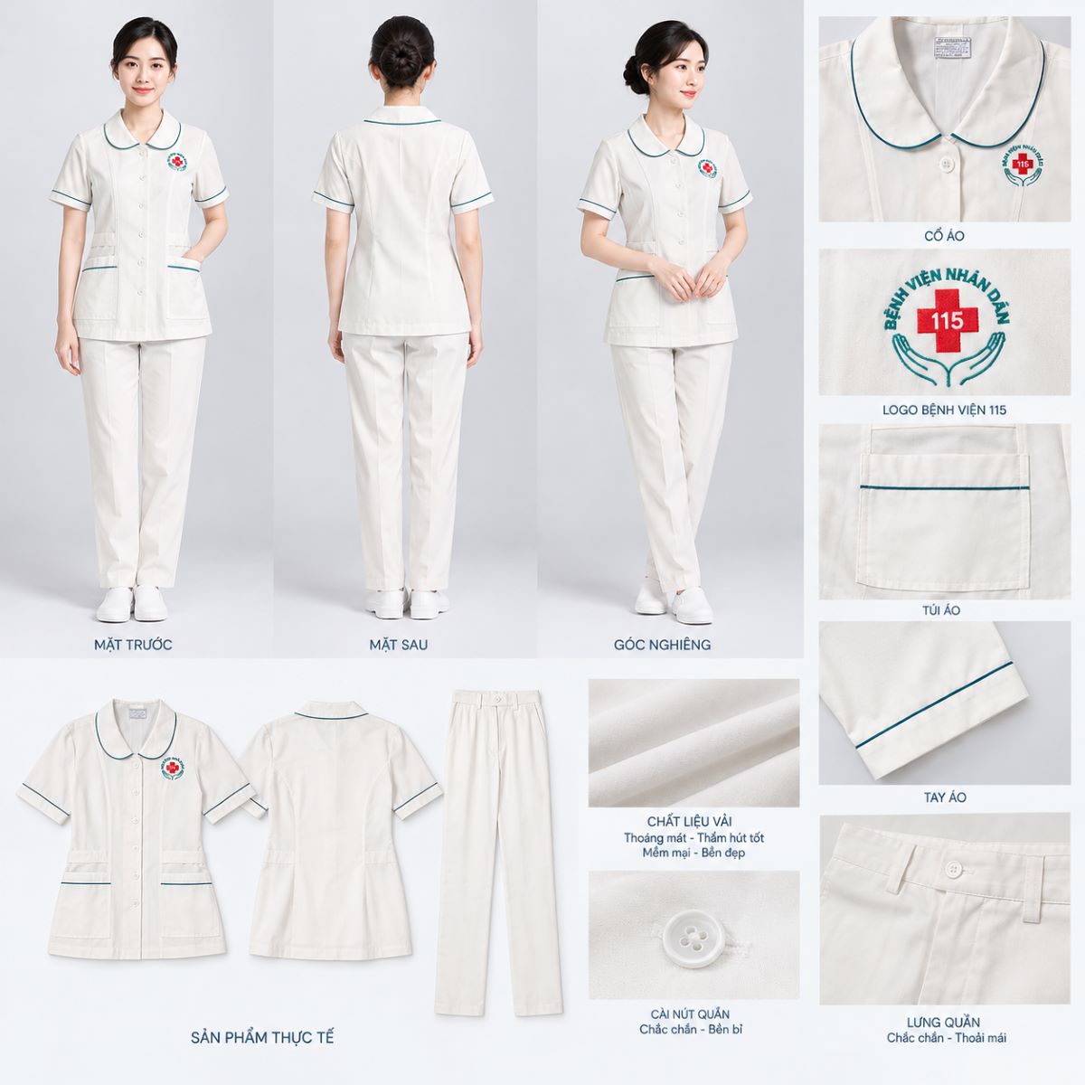 Bộ Đồng Phục Điều Dưỡng, Y Sĩ, Kỹ Thuật Viên, Dược Sĩ Trung Học Nữ - Bệnh Viện Nhân Dân 115