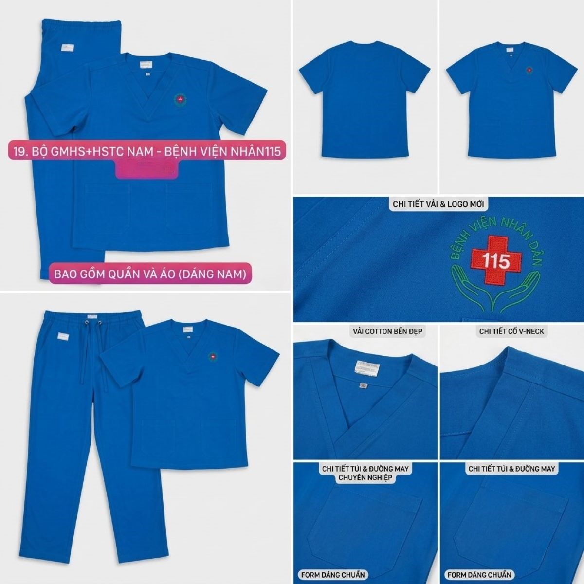 Bộ Quần Áo Scrubs GMHS HSTC Nam - Bệnh Viện Nhân Dân 115