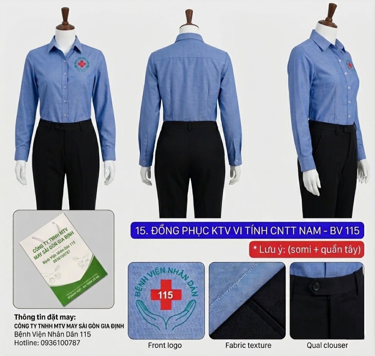 Đồng Phục Kỹ Thuật Viên Vi Tính Sơ Mi & Quần Tây Nữ - Bệnh Viện Nhân Dân 115