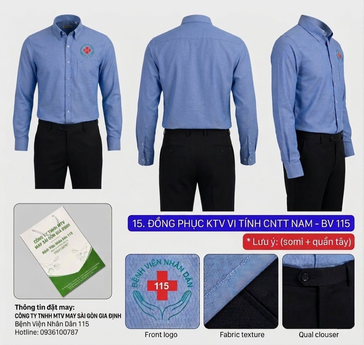 Đồng Phục Kỹ Thuật Viên Vi Tính Sơ Mi & Quần Tây Nam - Bệnh Viện Nhân Dân 115