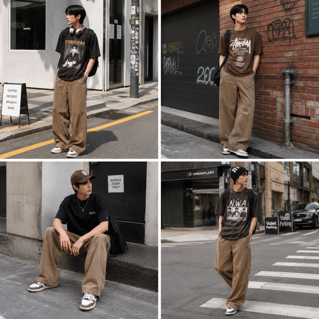 QE31 Quần nhung ống siêu rộng unisex