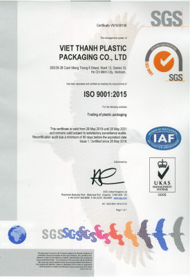 Bao Bì Nhựa Việt Thành Đạt Chứng Nhận ISO 9001:2015