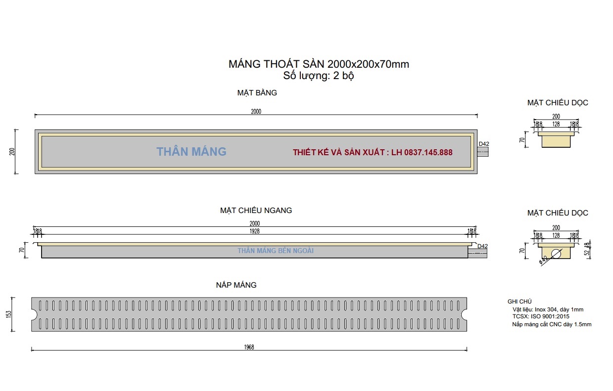 Thoát sàn inox CNC cao cấp
