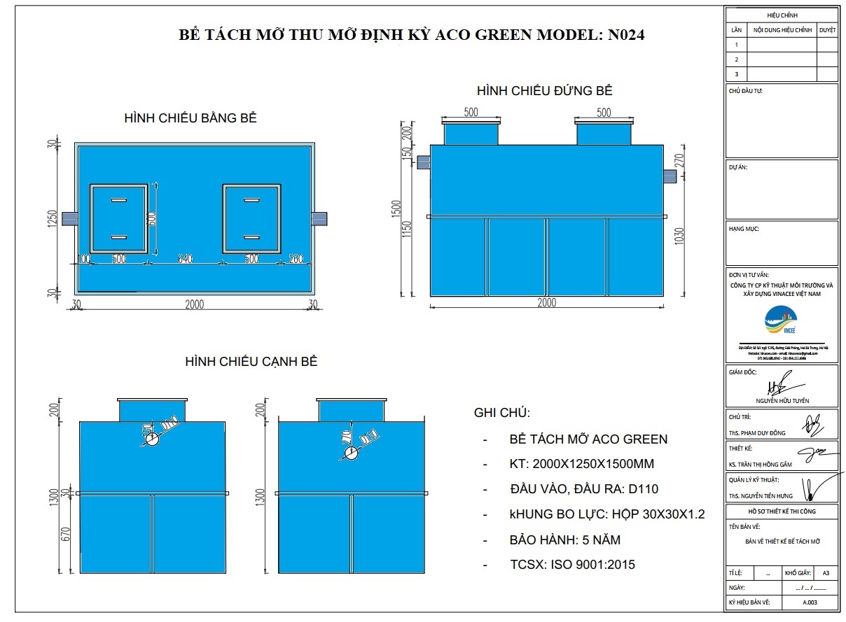 Bể tách mỡ ACO Green giá xưởng (Chất liệu composite)