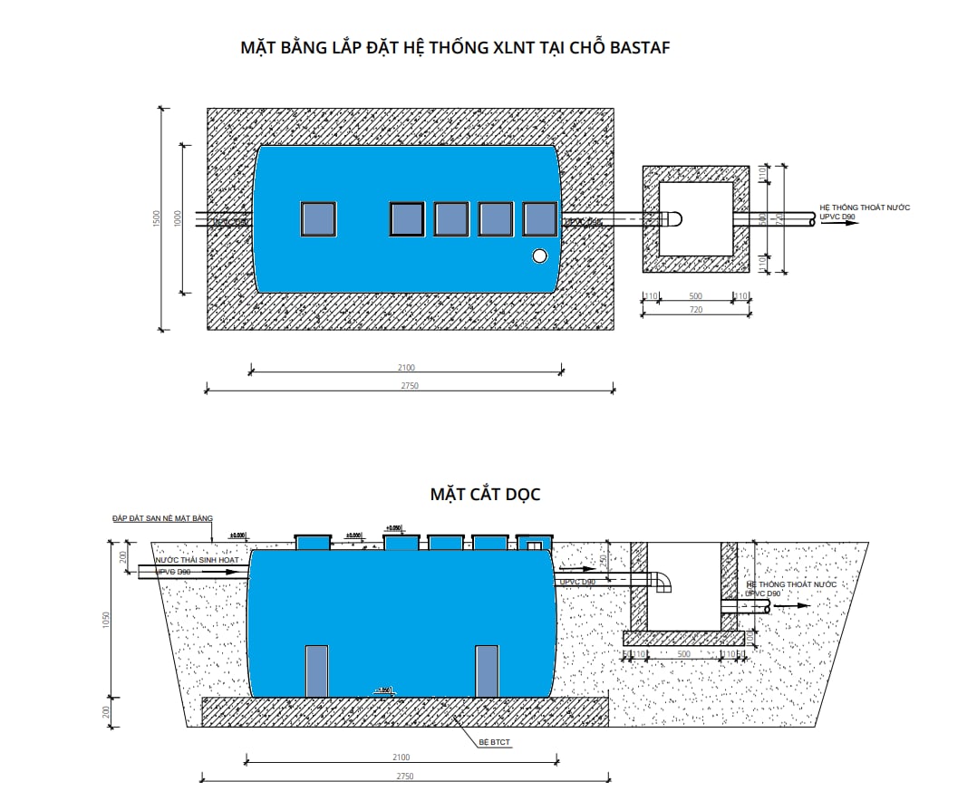 Bể tự hoại cải tiến 5 ngăn từ 2 - 20 m3/ngđ