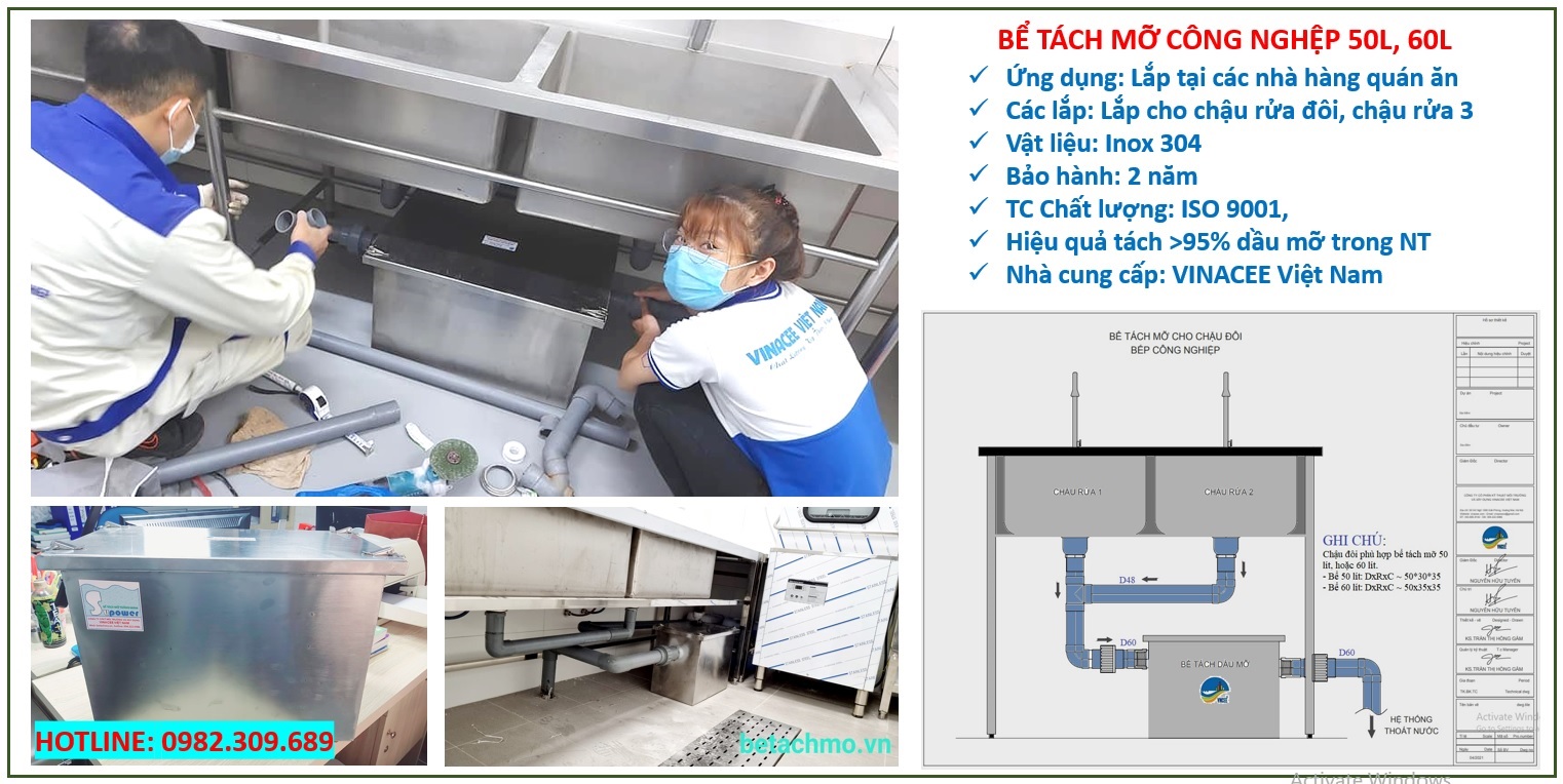 Bể tách mỡ 60 lít cao cấp báo giá ưu đãi 2025